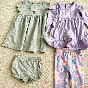 Toddler Girls Bundle Set Lilac Floral Leggings & Tops & Bear Dress